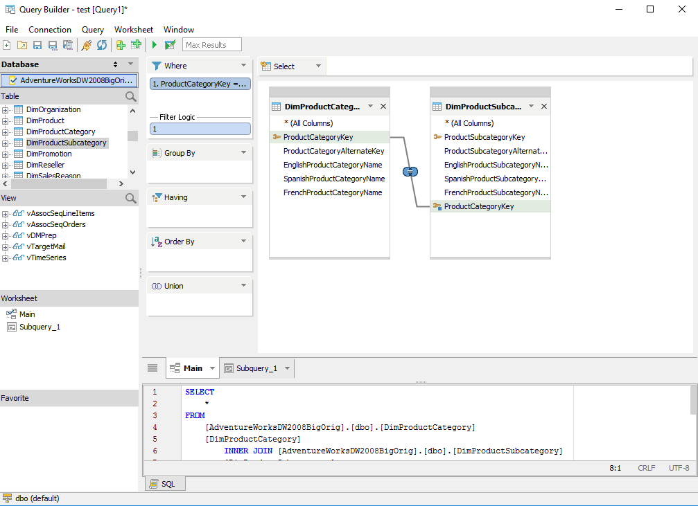 Aqua Data Studio - visually build queries